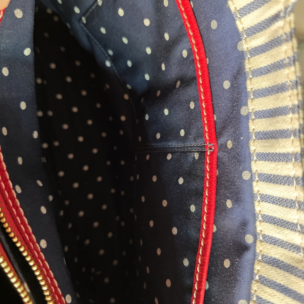 Kate Spade NY Navy and White Striped Tote with Red And Orange Accents. Nautical - Picture 9 of 10